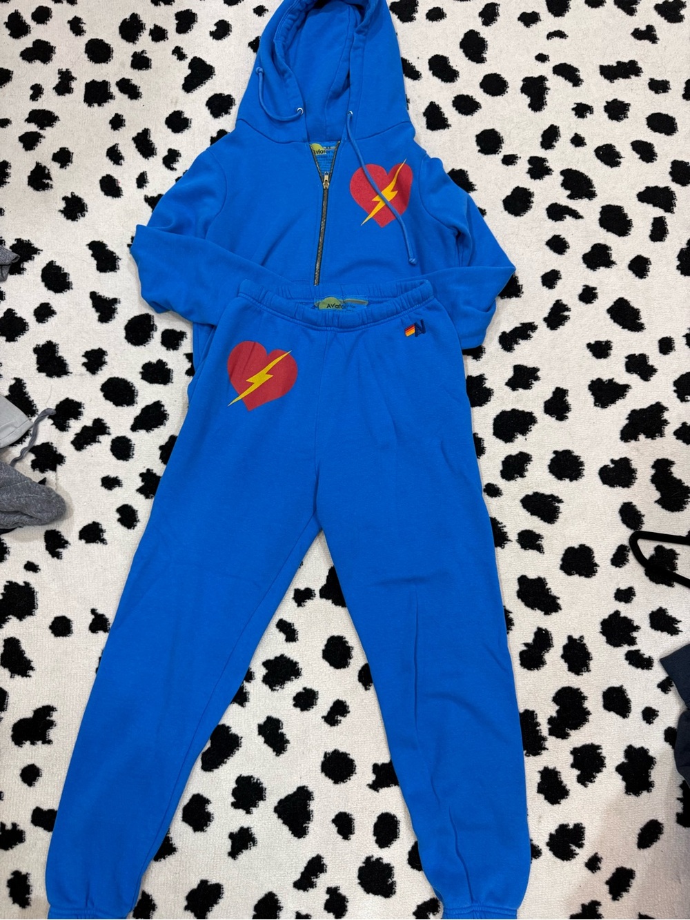 Aviator Nation Blue Heart Lightning Zip Hoodie + Joggers Set